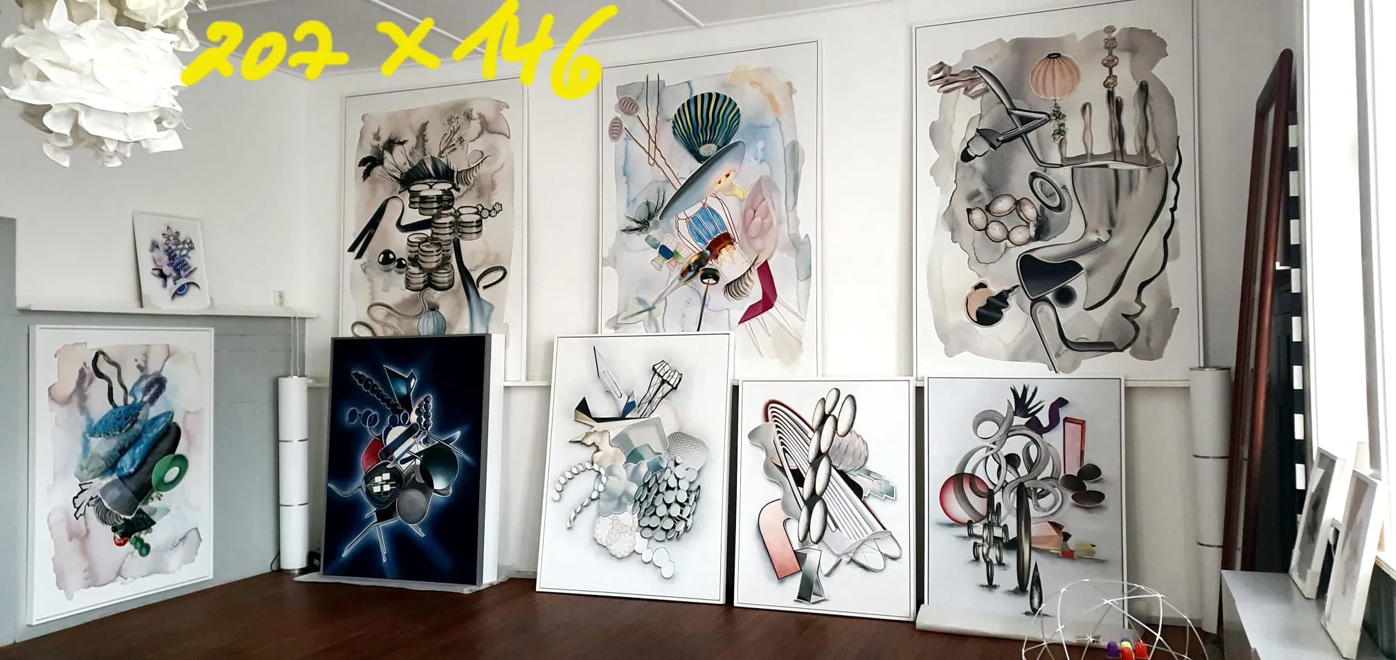 Christa Winter, Atelier, Arbeiten 207 × 146 cm